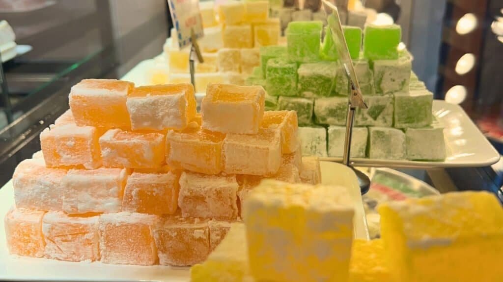 stacks of various flavoured turkish delight in granada