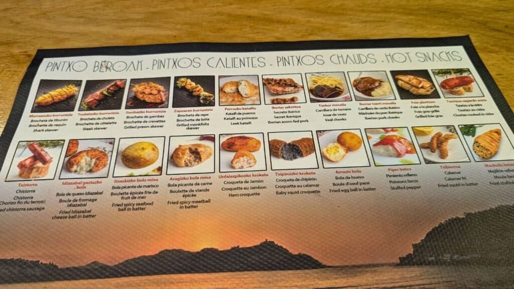 example of a pintxo menu from a bar in san sebastian