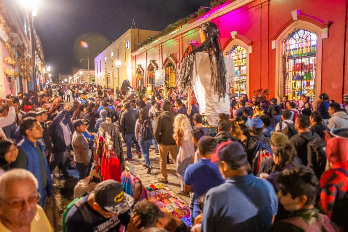 busy Oaxaca street of an evening